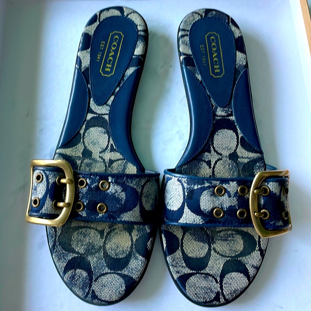 Coach monogram denim sandals